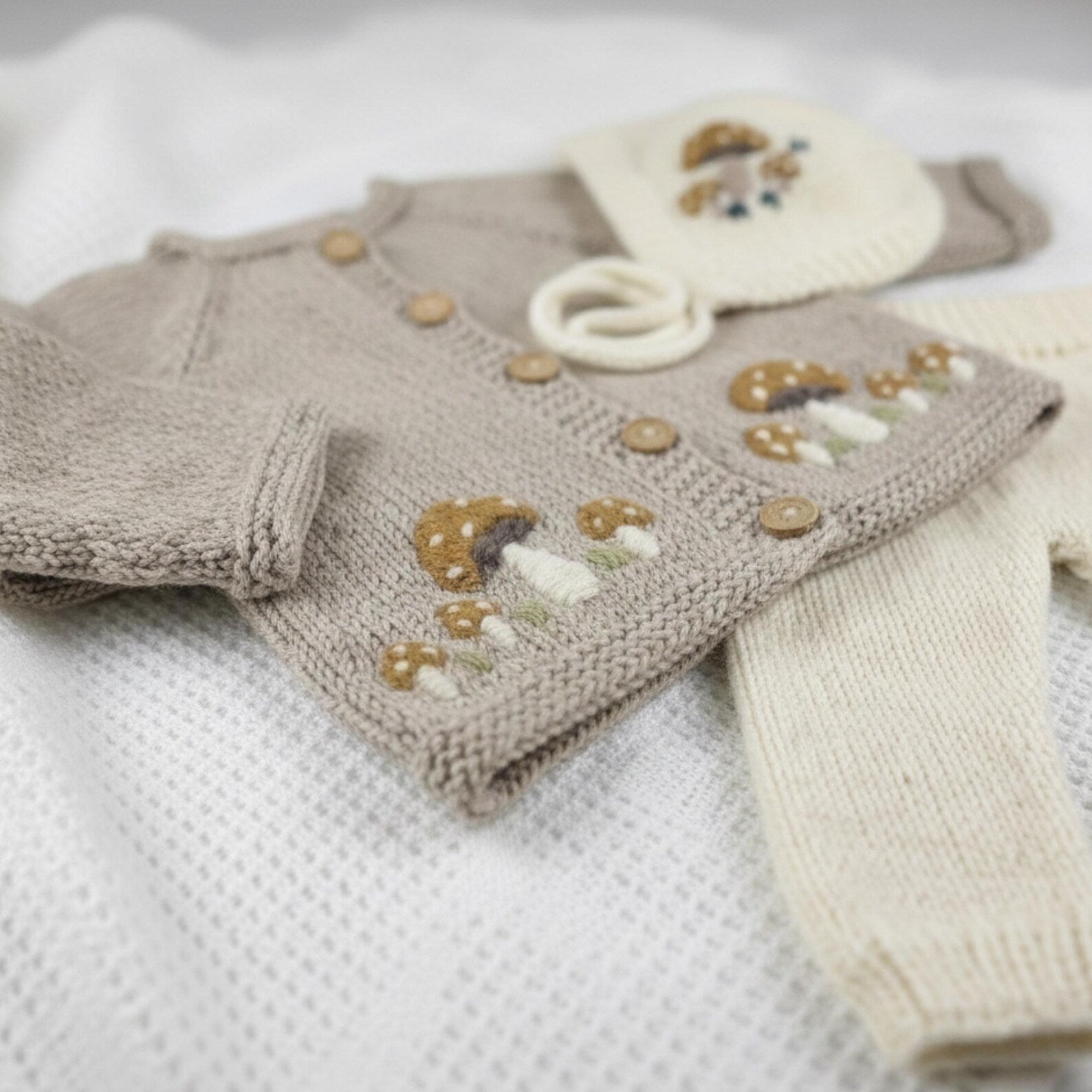 Handmade Crochet Baby Mushroom Outfit Set | Hat, Shirt & Pants | Velanest