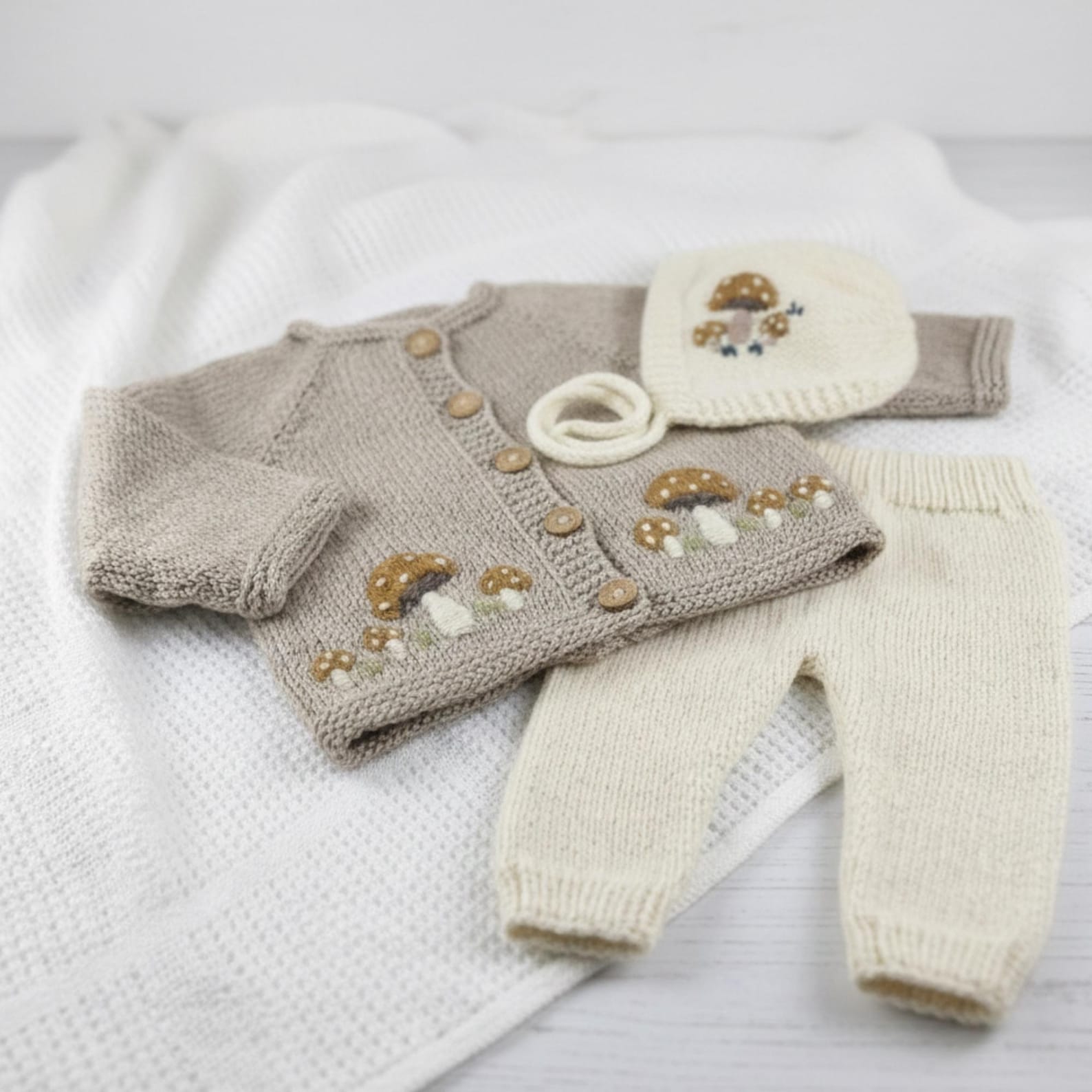 Handmade Crochet Baby Mushroom Outfit Set | Hat, Shirt & Pants | Velanest