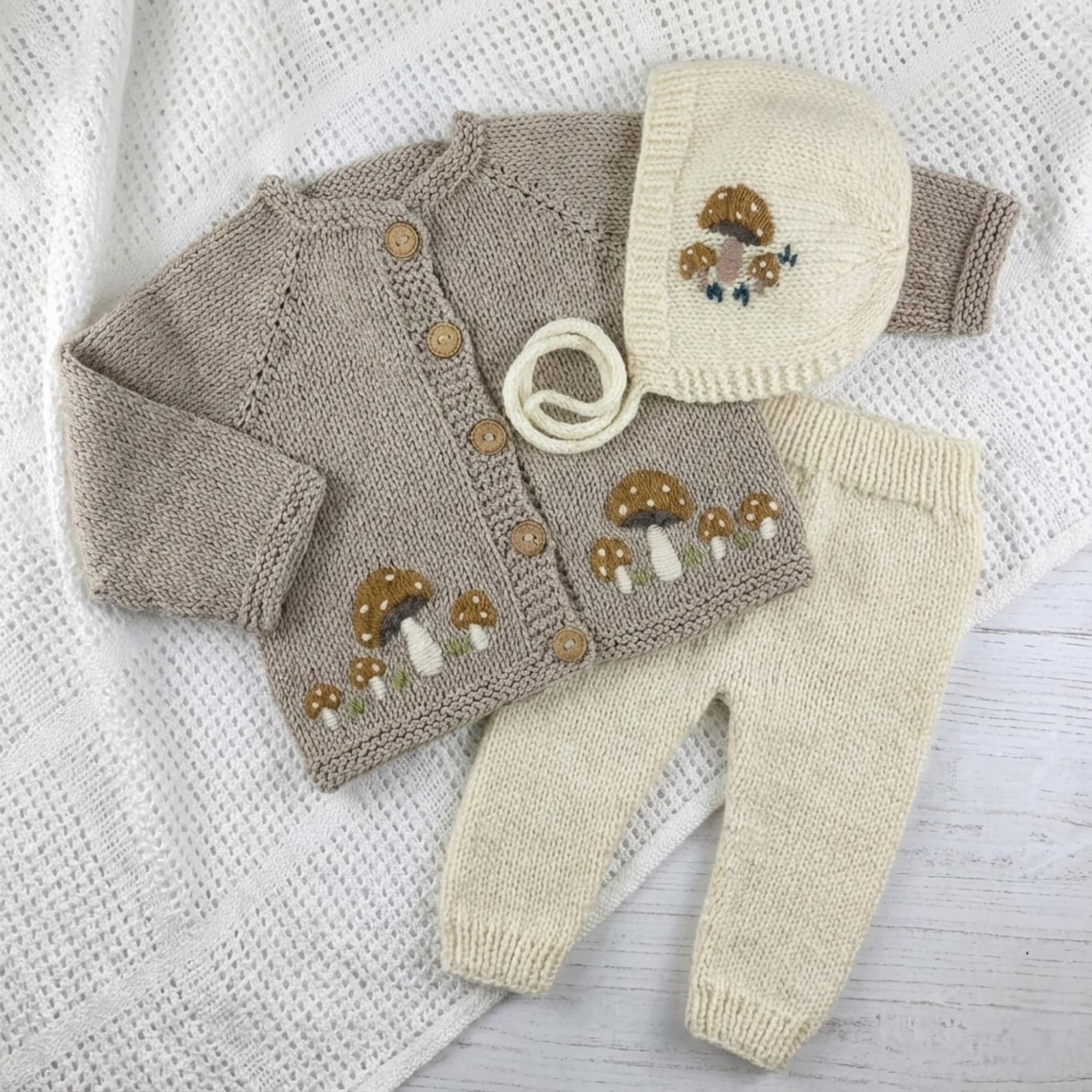 Handmade Crochet Baby Mushroom Outfit Set | Hat, Shirt & Pants | Velanest