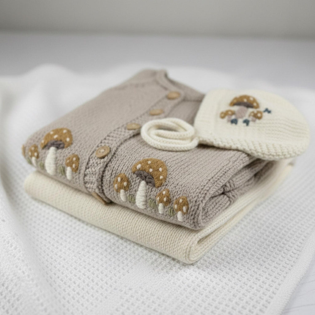 Handmade Crochet Baby Mushroom Outfit Set | Hat, Shirt & Pants | Velanest