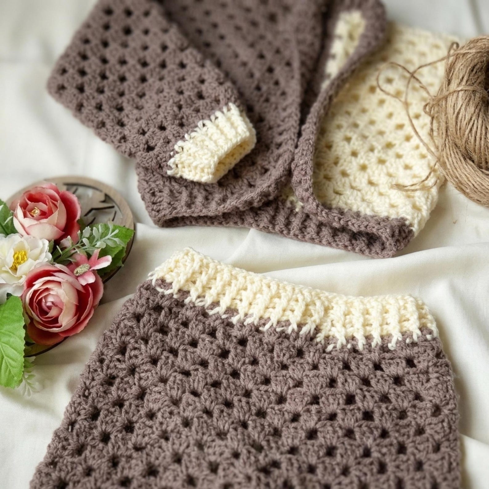Handmade Crochet Baby Cardigan & Pants Set | Cozy Neutral Newborn Outfit | Velanest